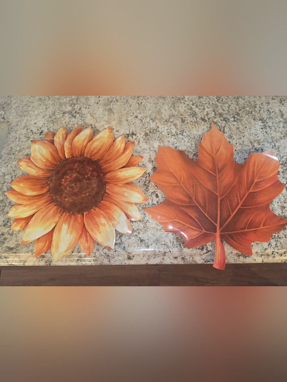 Fall Sunflower & Maple Leaf Shaped Placemats Set of 2 Autumn Thanksgiving Decor